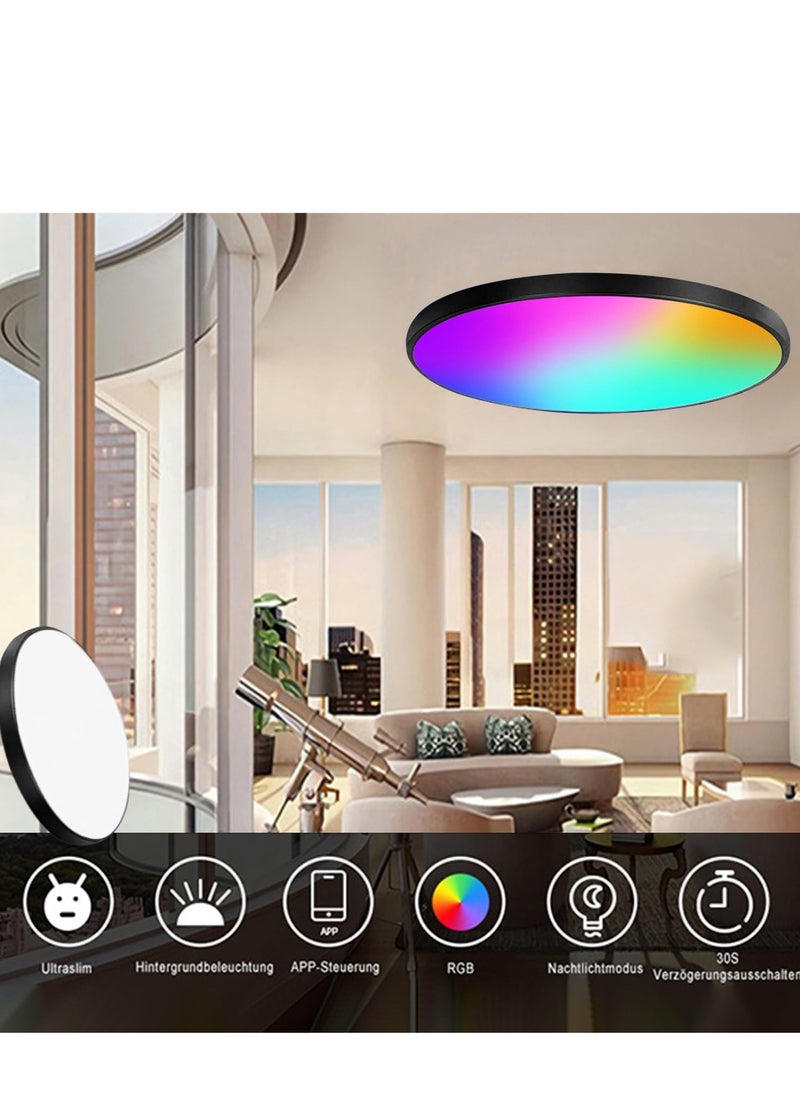 0TO1 TECH Smart Ceiling Light 12Inc RGB LED Flush Mount Light  3000K-6500K Color Changing Bluetooth WiFi Remote Color Changing Sync with Music Compatible with Alexa Google Home for Bedroom Living Room  - Image 5
