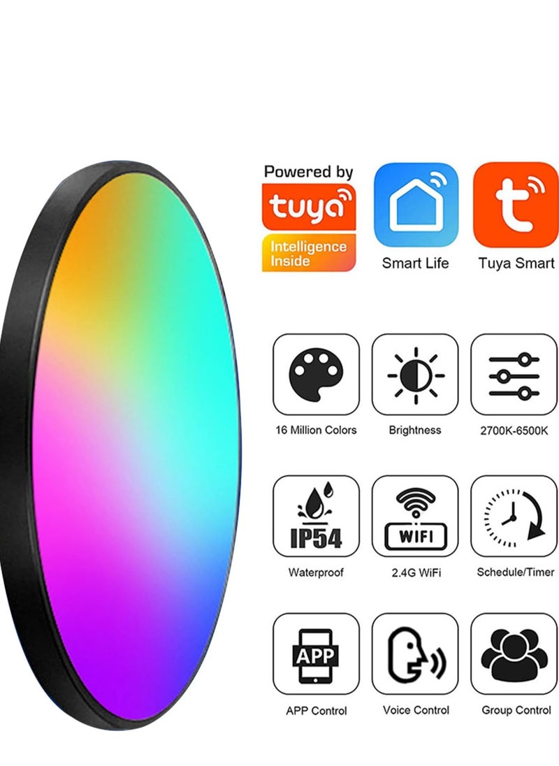 0TO1 TECH - Smart Ceiling Light 12Inc RGB LED Flush Mount Light  3000K-6500K Color Changing Bluetooth WiFi Remote Color Changing Sync with Music Compatible with Alexa Google Home for Bedroom Living Room - Image 1