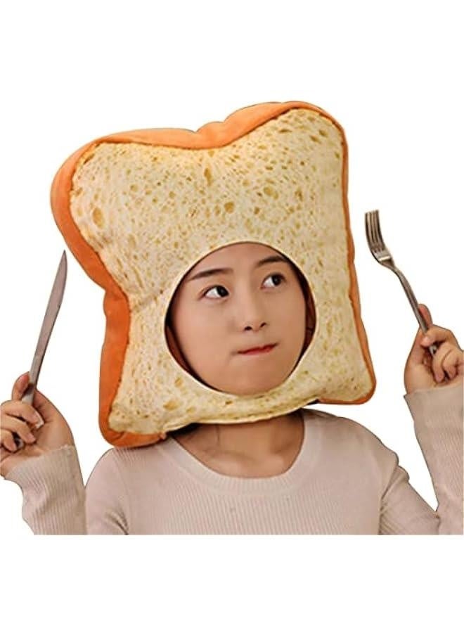 2023 Cute Toast Hat Plush Bread Dress Up Cap Mask for   Party Costume (White)  - Image 1