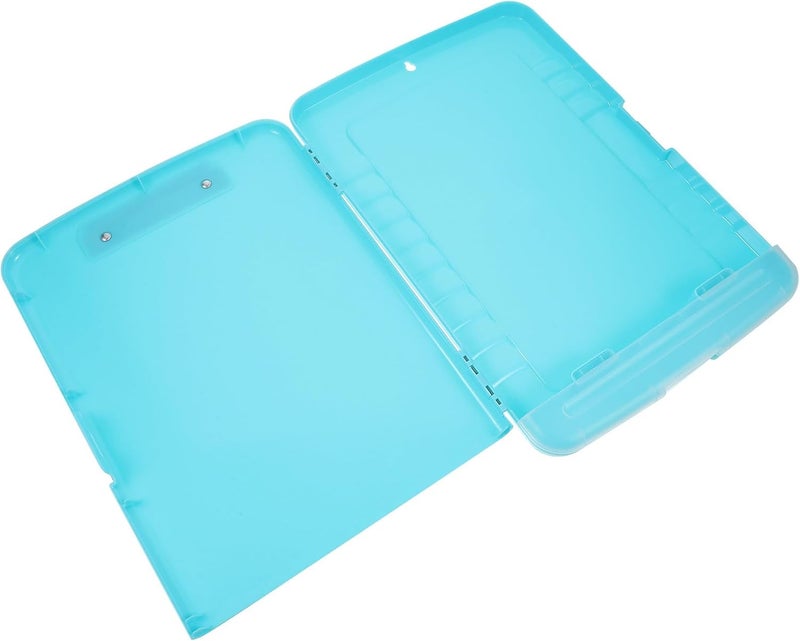 ABOOFAN Multi-function A4 Clipboard with Storage Box, Light Blue Plastic Document File Organizer with Pen Slot, Office File Storage Box for Desk and Certificate Holder - Image 1