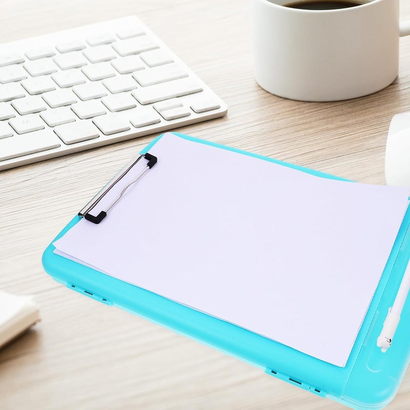 ABOOFAN Multi-function A4 Clipboard with Storage Box, Light Blue Plastic Document File Organizer with Pen Slot, Office File Storage Box for Desk and Certificate Holder - Image 5
