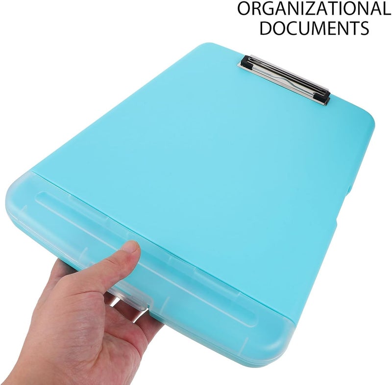 ABOOFAN Multi-function A4 Clipboard with Storage Box, Light Blue Plastic Document File Organizer with Pen Slot, Office File Storage Box for Desk and Certificate Holder - Image 4