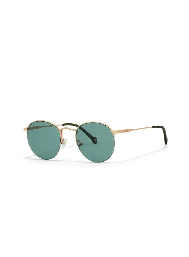 30Sundays Retro,Unisex Sunglasses, Round Sunglasses, UV Protection: UV400 (Gold,Green)
