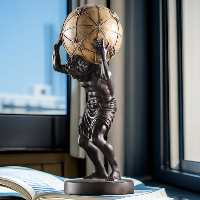 SHTWX Large Greek Atlas Holding World Statue Sculpture Figurine Home Office Living Room Desktop Display Decor Decorative Decoration 16.5 Inch - Image 2