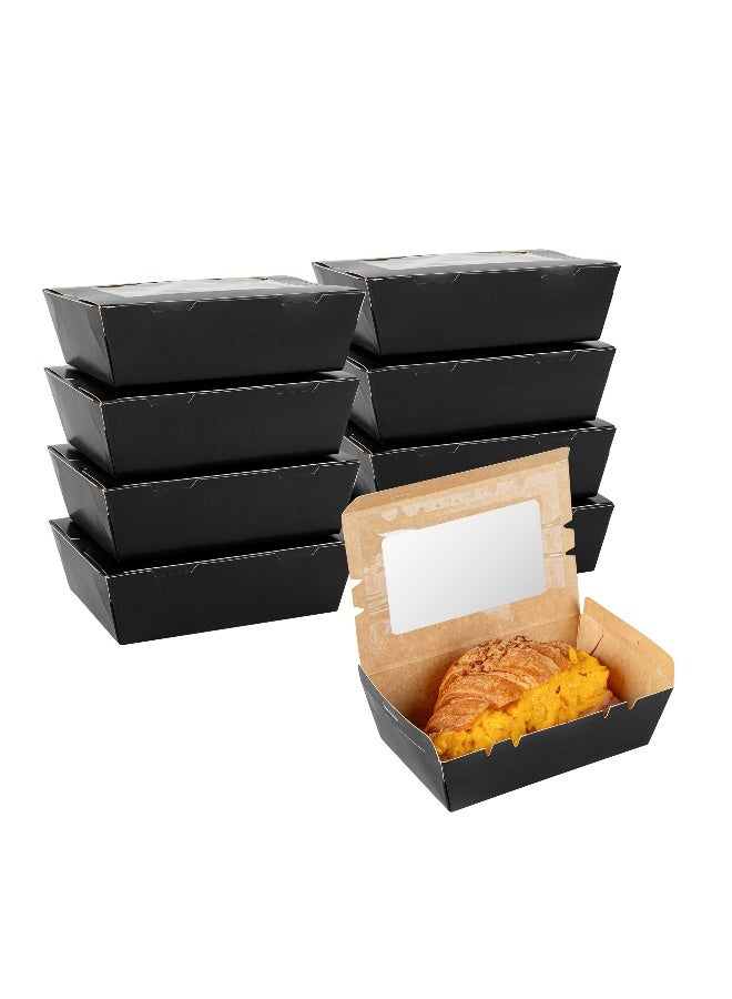 Restaurantware Cafe Vision 21 Ounce Disposable To Go Boxes, 200 Paper Boxes For Food - Hinge Lock, Grease-Impervious, Black Paper Take Out Food Containers, With Window, For Lunch Or Desserts - Image 2