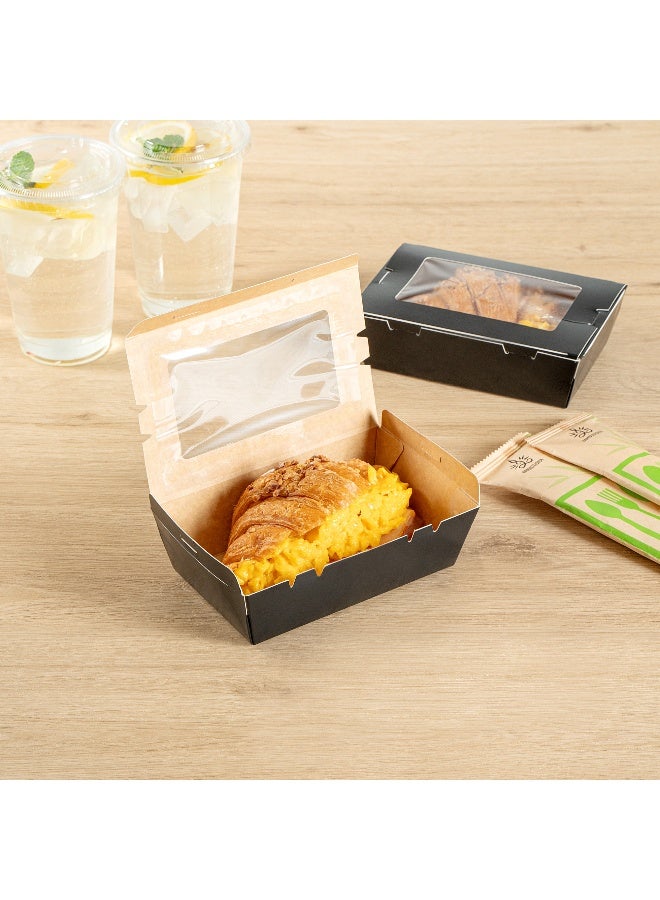 Restaurantware Cafe Vision 21 Ounce Disposable To Go Boxes, 200 Paper Boxes For Food - Hinge Lock, Grease-Impervious, Black Paper Take Out Food Containers, With Window, For Lunch Or Desserts - Image 3