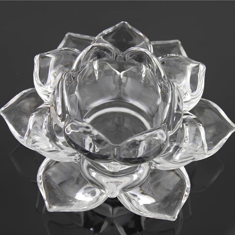 BuntyChiku Elegant Crystal Lotus Flower Candle Holder Premium Glass Tea Light Stand for Home Decor Parties and Weddings Wedding Centerpiece Candle Holder 1 Pack - Image 1