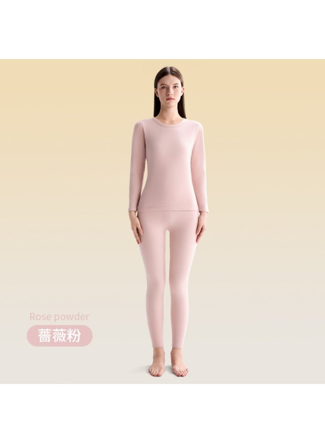 NIBEMINENT Warm Silk Underwear Set for Men And Women round Neck Fleece Lined Brushed Inner Autumn Winter Thermal Sleepwear Set - Image 1