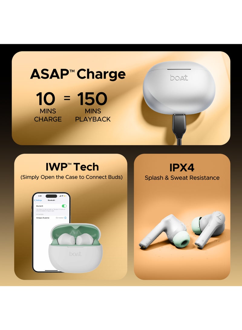 boAt Airdopes Supreme In Ear Tws Earbuds With 50 Hrs Playtime, Quad Mics Ai-Enx Tech, Multipoint Connectivity, In-Ear Detection, Spatial Audio, Beast Mode & Asap Charge Swedish White - Image 4