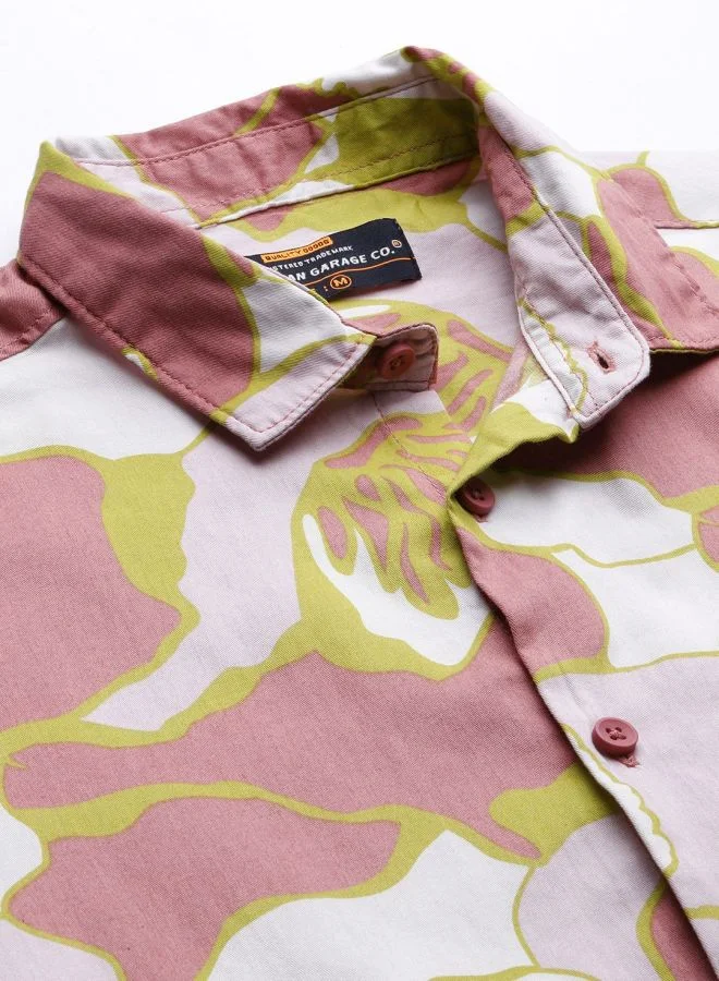 The Indian Garage Co Men Slim Fit Floral Printed Half Sleeves Spread Collar Resort Wear Shirt