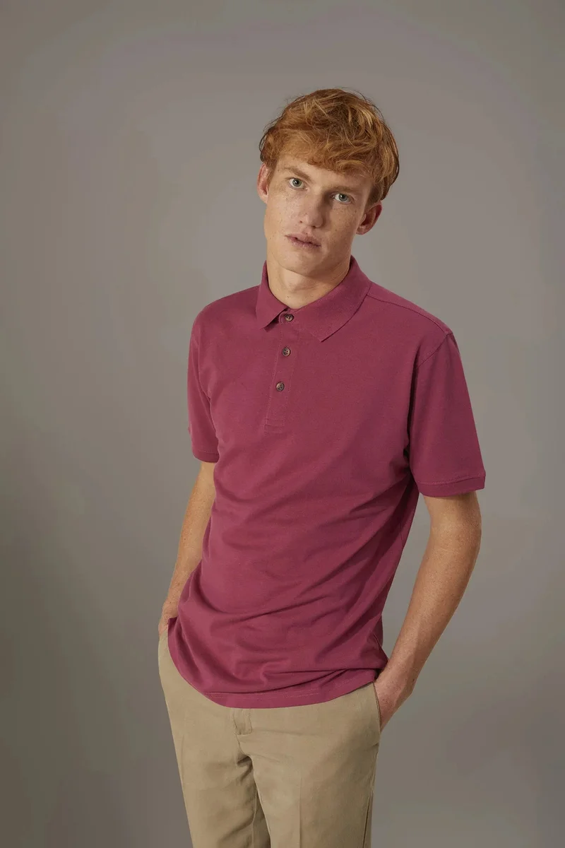 Short sleeve polo 100% cotton piquet - Mauve