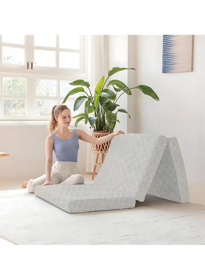 Comfy مرتبة طبية محمولة من الساتان المخملي الأبيض القابل للطي 180 × 90 × 7 سم - Image 1