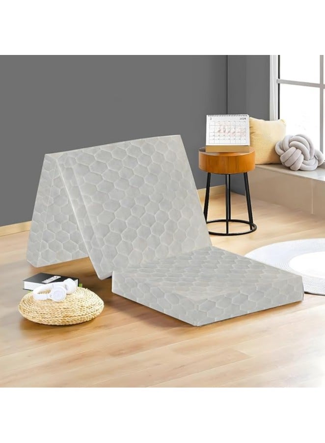 Comfy مرتبة طبية محمولة من الساتان المخملي الأبيض القابل للطي 180 × 90 × 7 سم - Image 2