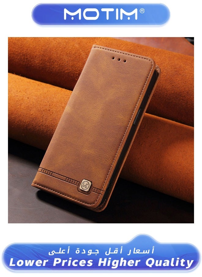 Motim - Case for iPhone 13 Case Leather Wallet Case with Card Holder Built-in Magnet Shockproof Protective Flip Cover for iPhone 13 Cover Brown - Image 1