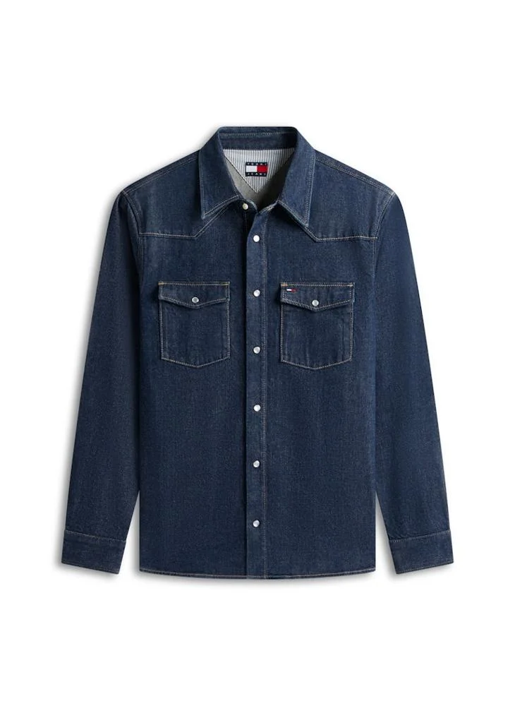 Tommy Jeans Denim Dark Regular Fit Western Denim Shirt for Men | Best Price UAE