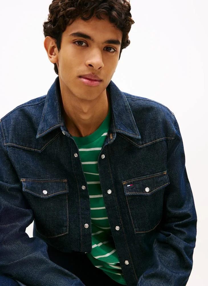 Tommy Jeans Denim Dark Regular Fit Western Denim Shirt for Men | Best Price UAE