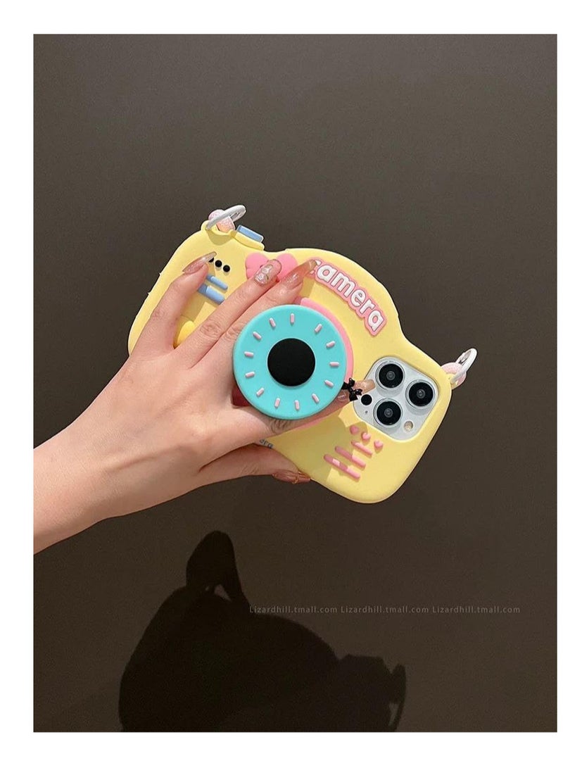 Stylish 3D Cartoon Case Compatible for iPhone 13/14 / 15, All-Round Protection, Anti-Slip, Scratch-Resistant, and Fun Aesthetic Cover (Camera PoP Socket & Rope) - Image 2