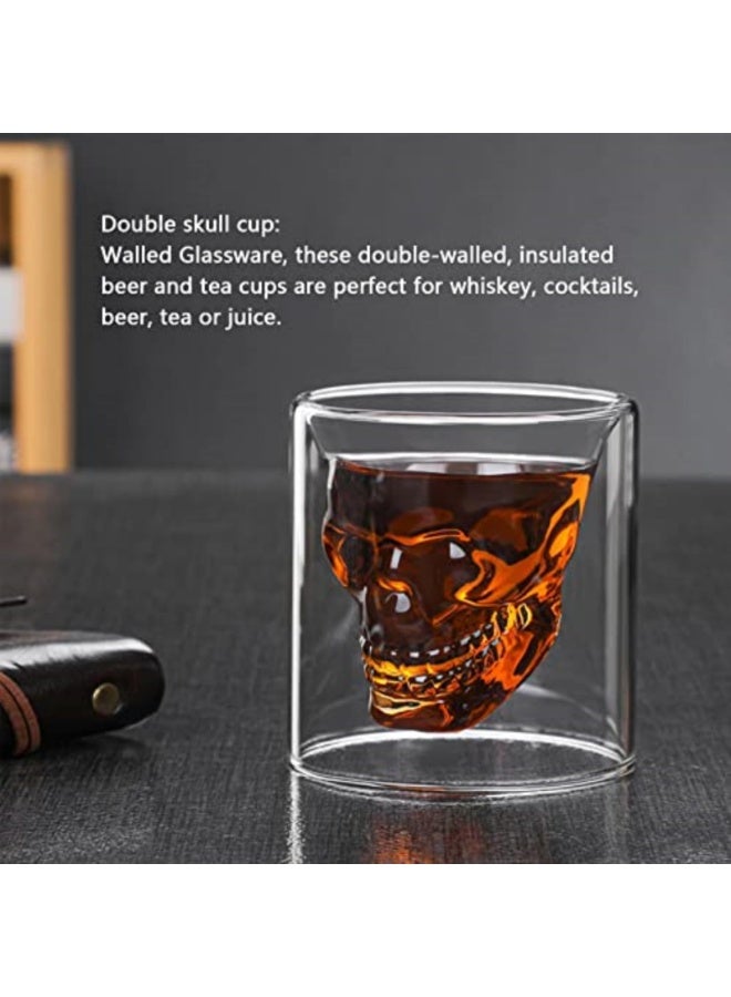 4 أكواب نبيذ زجاجية على شكل جمجمة - 75 مل، أكواب ثلاثية الأبعاد بتصميم رعب، مثالية لتزيين البار المنزلي أو كهدية. - Image 5