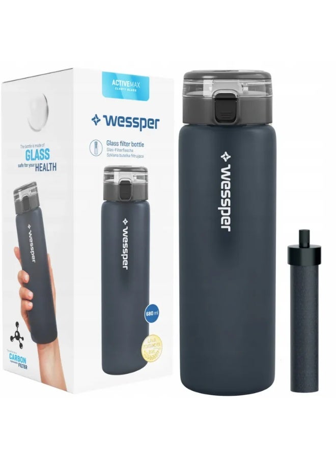Wessper ActiveMax Clarti Water Filter Bottle 680 ml – Grey - Image 1