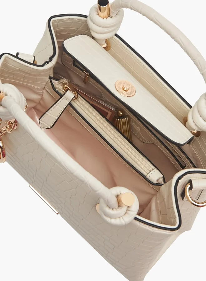 بابريكا Women's Textured Tote Bag with Double Knot Handle and Button Closure