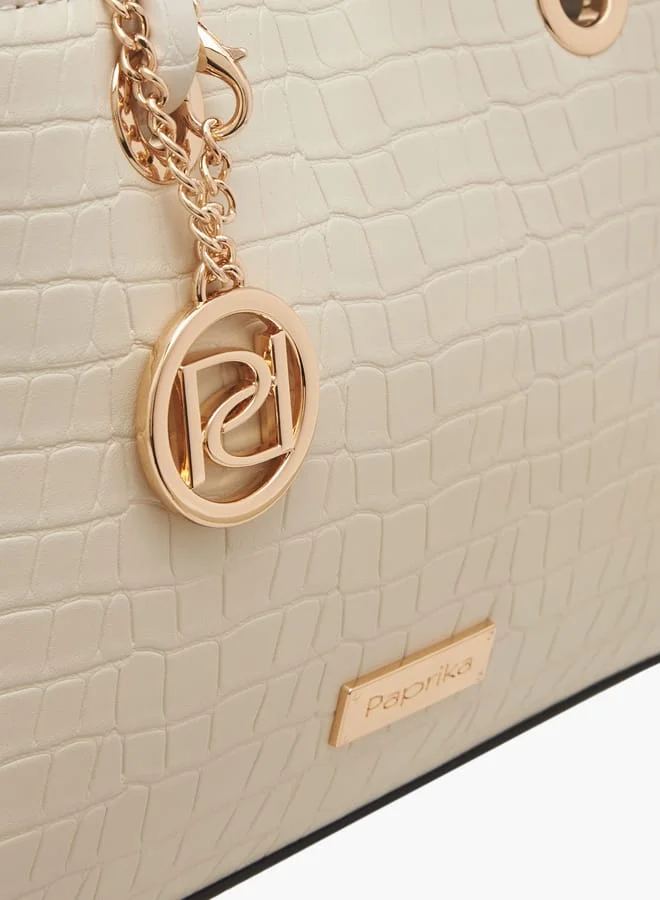 بابريكا Women's Textured Tote Bag with Double Knot Handle and Button Closure