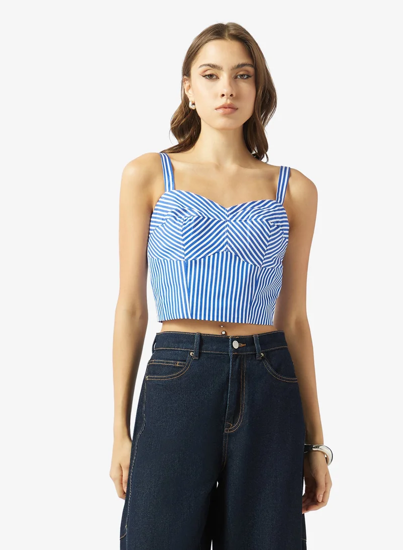 GUESS Sweetheart Neck Striped Poplin Top