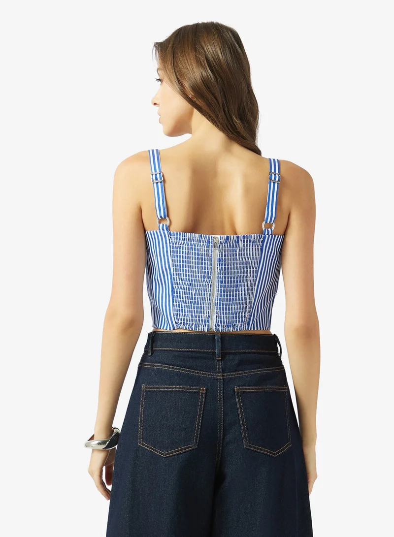 GUESS Sweetheart Neck Striped Poplin Top