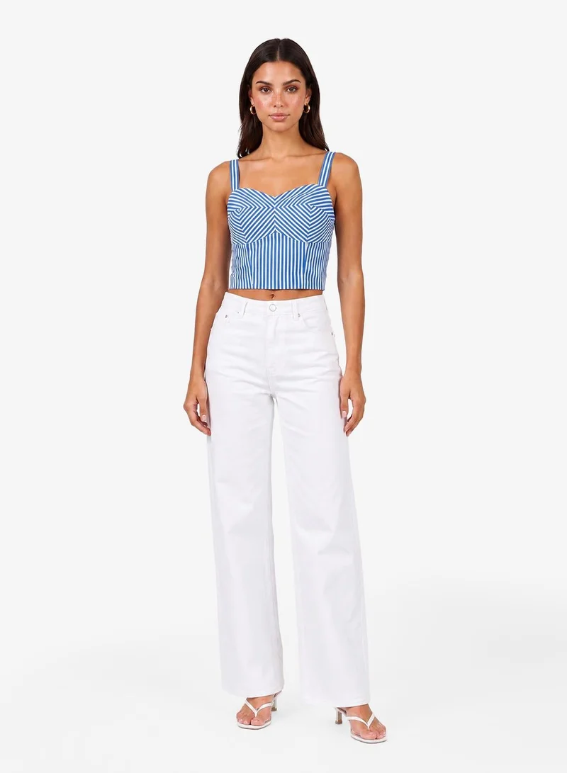 GUESS Sweetheart Neck Striped Poplin Top