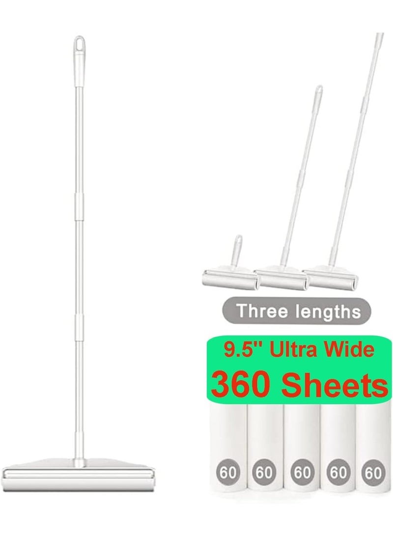 ローラー كبير لتنظيف الأرضيات من الشعر والأوساخ، 9.5 بوصة، لشفط شعر الحيوانات الأليفة، لاصق للغاية، مزيل شعر القطط والكلاب، مزيل للشعر العالق من الأرائك والسجاد مع 4 علب تعبئة - Image 1