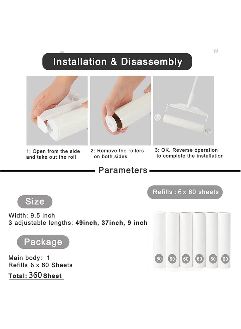 ローラー كبير لتنظيف الأرضيات من الشعر والأوساخ، 9.5 بوصة، لشفط شعر الحيوانات الأليفة، لاصق للغاية، مزيل شعر القطط والكلاب، مزيل للشعر العالق من الأرائك والسجاد مع 4 علب تعبئة - Image 4