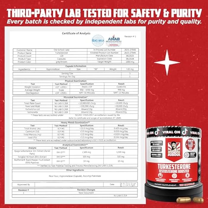Old School Labs Testosterone Supplement for Men – Turkesterone 1500mg Max Potency + Tongkat Ali & BioPerine® – Muscle Growth, Recovery, Drive & Stamina – 120 Caps, 40 Servings - Image 5