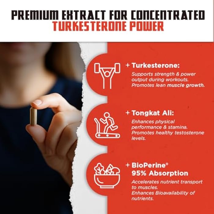 Old School Labs Testosterone Supplement for Men – Turkesterone 1500mg Max Potency + Tongkat Ali & BioPerine® – Muscle Growth, Recovery, Drive & Stamina – 120 Caps, 40 Servings - Image 4