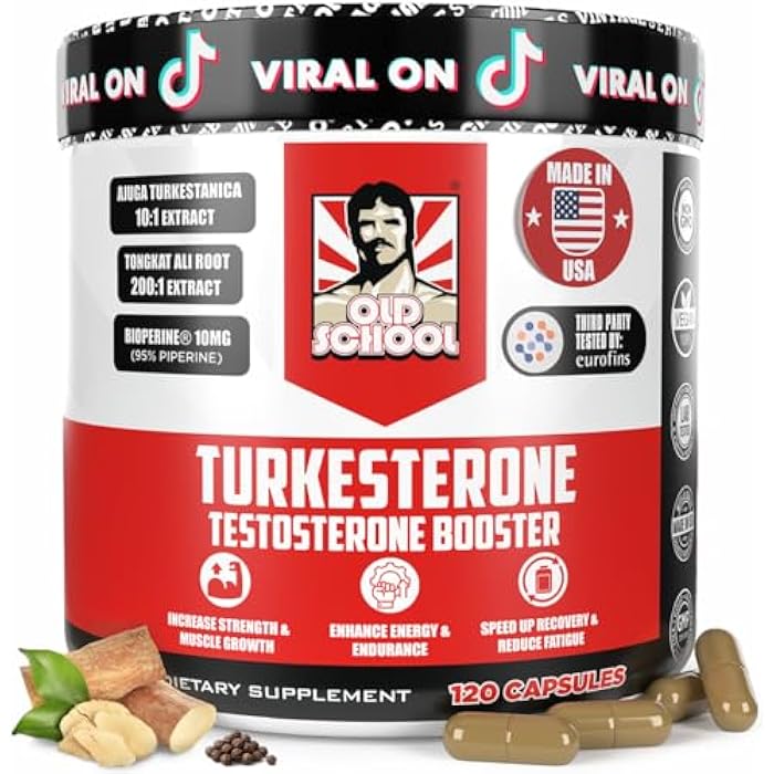 Old School Labs Testosterone Supplement for Men – Turkesterone 1500mg Max Potency + Tongkat Ali & BioPerine® – Muscle Growth, Recovery, Drive & Stamina – 120 Caps, 40 Servings - Image 1