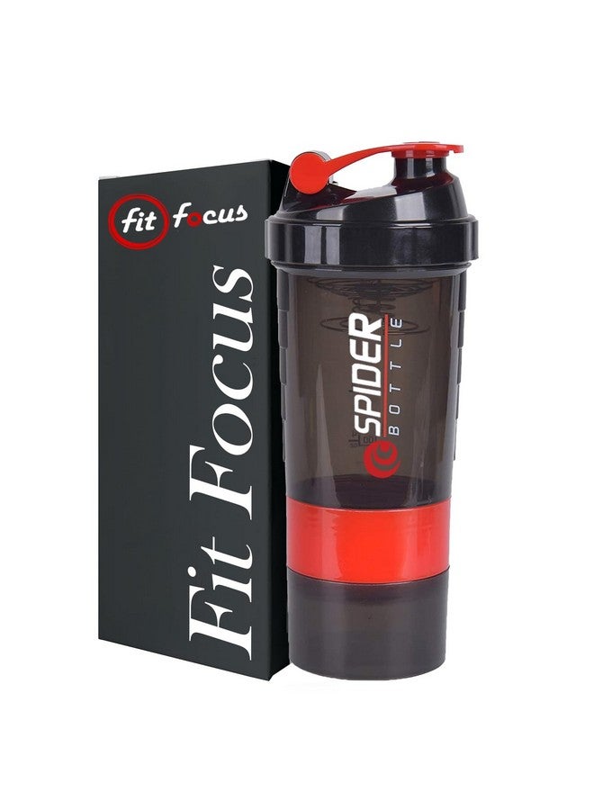 FIT FOCUS Gym Shaker Bottle, Shakers for Protein Shake with 2 Storage Compartment Gym protein shaker for workout (High Density Polyethylene, Pack of 1, Black),500 ml (Red) - Image 1