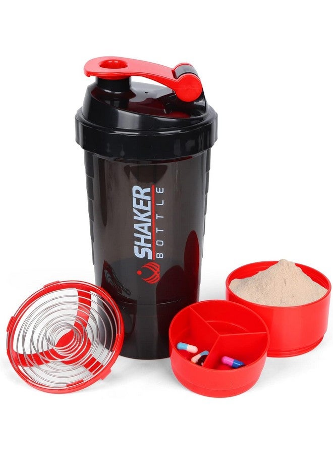 FIT FOCUS Gym Shaker Bottle, Shakers for Protein Shake with 2 Storage Compartment Gym protein shaker for workout (High Density Polyethylene, Pack of 1, Black),500 ml (Red) - Image 3