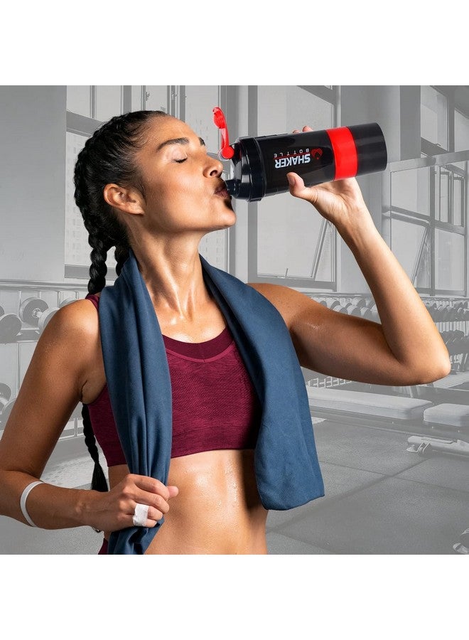 FIT FOCUS Gym Shaker Bottle, Shakers for Protein Shake with 2 Storage Compartment Gym protein shaker for workout (High Density Polyethylene, Pack of 1, Black),500 ml (Red) - Image 2