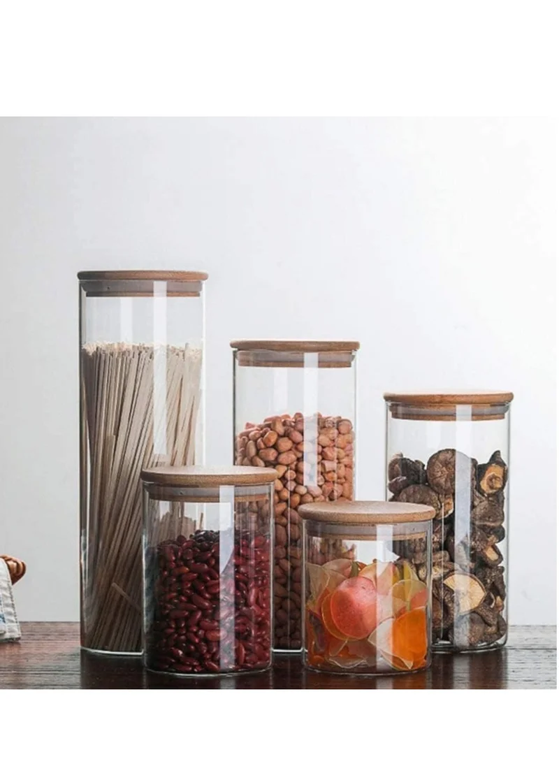 1Chase Borosilicate Glass Food Storage Jars, Air Tight Kitchen Food Storage Container Set with Natural Bamboo Lids / 3 pcs Spoon for Candy Cookie Rice Sugar Flour Pasta Nuts,1200 ML 3Pcs Set (3)