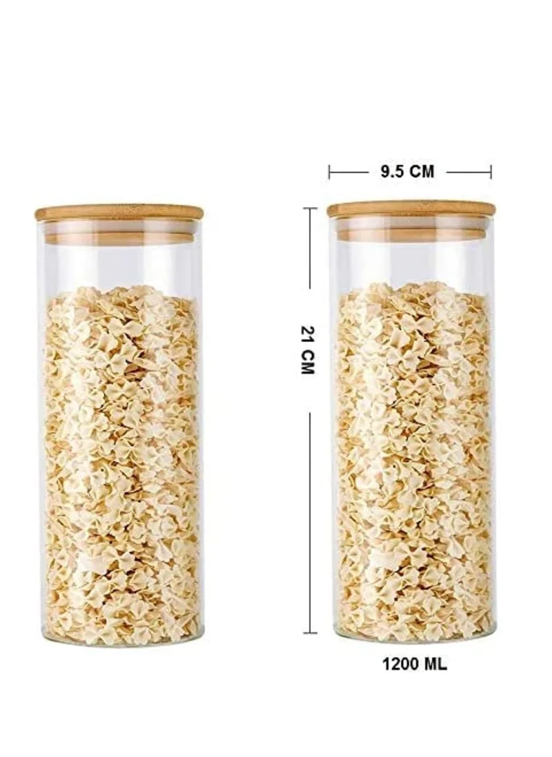 1Chase Borosilicate Glass Food Storage Jars, Air Tight Kitchen Food Storage Container Set with Natural Bamboo Lids / 3 pcs Spoon for Candy Cookie Rice Sugar Flour Pasta Nuts,1200 ML 3Pcs Set (3)