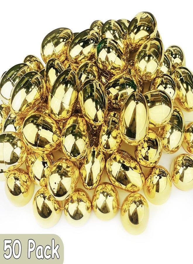 AMENON 50 Pack 3.1" Large Golden Easter Eggs Fillable Plastic Easter Eggs Bulk Empty Easter Basket Stuffers for Easter Treats Filler Eggs Hunt Supplies Classroom Prize Easter Party Favors Kids Toddler - Image 3
