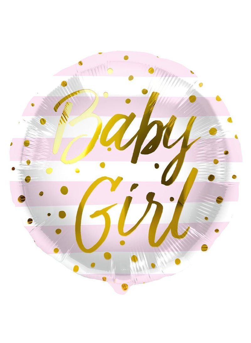 Baby Girl Foil Balloon Round Pink Gold Striped 45cm