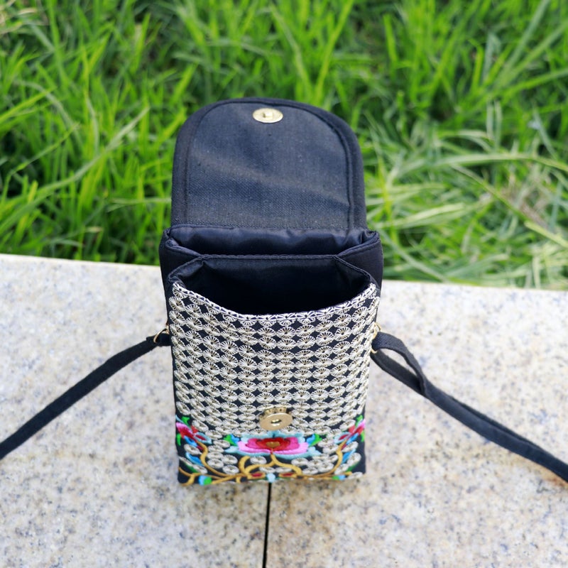 New Ethnic Style Embroidery Bag Women'S 6.5-Inch Mobile Phone Bag Flip Canvas Crossbody Bag Double Layer Coin Purse Long - Image 5