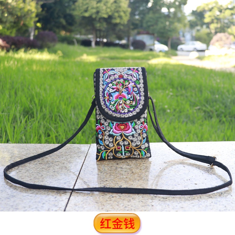 New Ethnic Style Embroidery Bag Women'S 6.5-Inch Mobile Phone Bag Flip Canvas Crossbody Bag Double Layer Coin Purse Long - Image 2