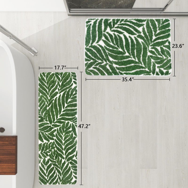 Homantic Bathroom Runner Rug - 4ft Long Bathroom Rug Green Long Bath Mat Leaf Bedroom Decor 47 Inches Rugs Water Absorbent Bath Rugs for Bathtub Leaves 18" x 47" - Image 2