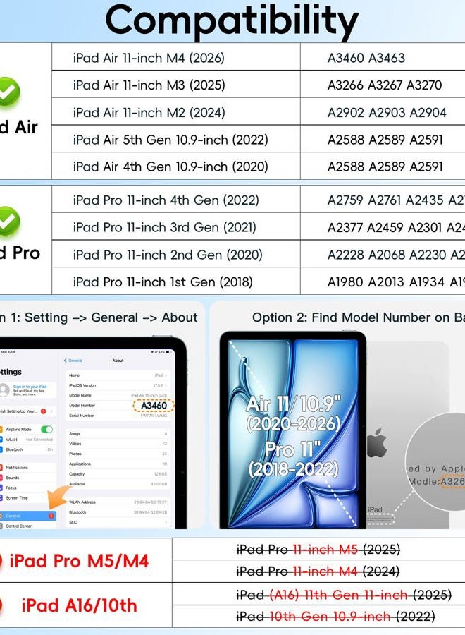 BATYUE iPad Air 5th/4th Generation Case 10.9 inch (2022/2020), iPad Pro 11" 4th/3rd/2nd/1st Gen Case (2022/2021/2020/2018), with Pencil Holder+Kickstand, Black - Image 2