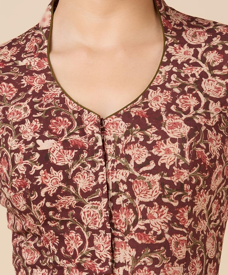 Studio Shringaar Women's Kalamkari Printed with Elbow Length Sleeves Readymade Saree Blouse (Maroon, 38) - Image 3