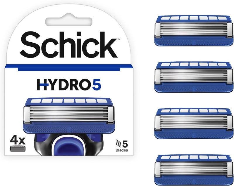 schick شفرات شيفك هايدرو 5 - إعادة تعبئة 4 شفرات مع خزان جل مرطب وحراس للبشرة - Image 1