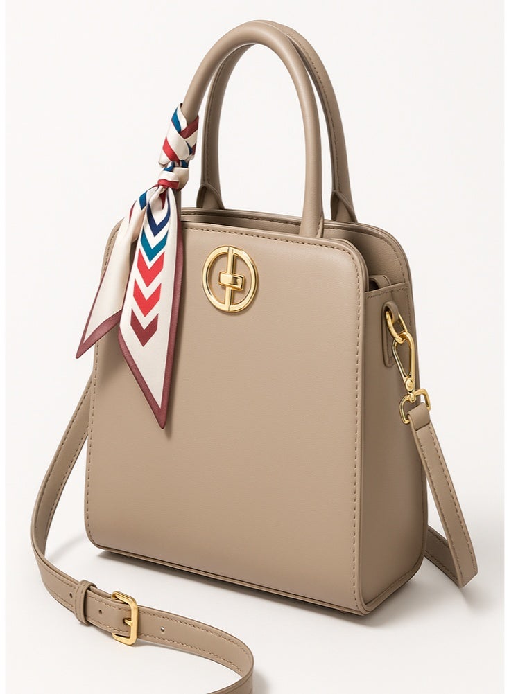 YAMEKER.AE Elegant Top Handle Handbag with Scarf Accent for Women | Premium PU Leather Shoulder & Crossbody Bag | Zipper Closure, Adjustable Strap | Daily Office & Casual Purse - Image 2