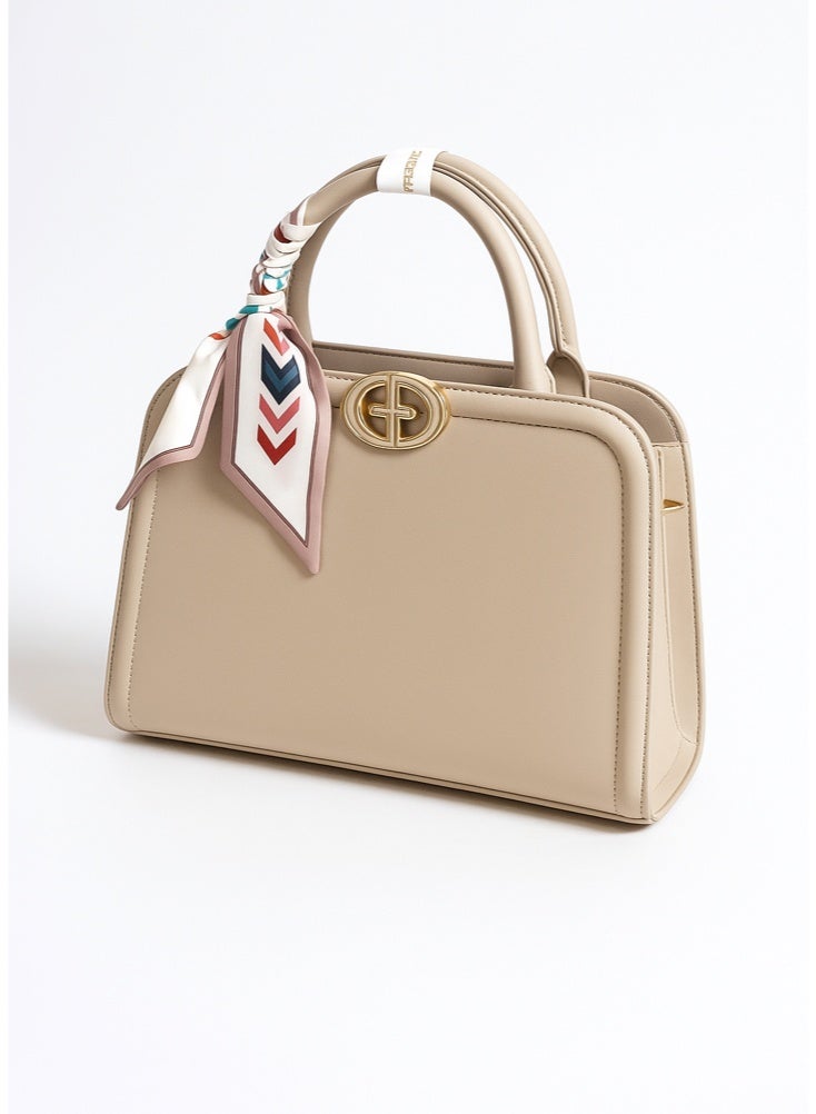 YAMEKER.AE Elegant Top Handle Handbag with Scarf Accent for Women | Premium PU Leather Shoulder & Crossbody Bag | Zipper Closure, Adjustable Strap | Daily Office & Casual Purse - Image 1