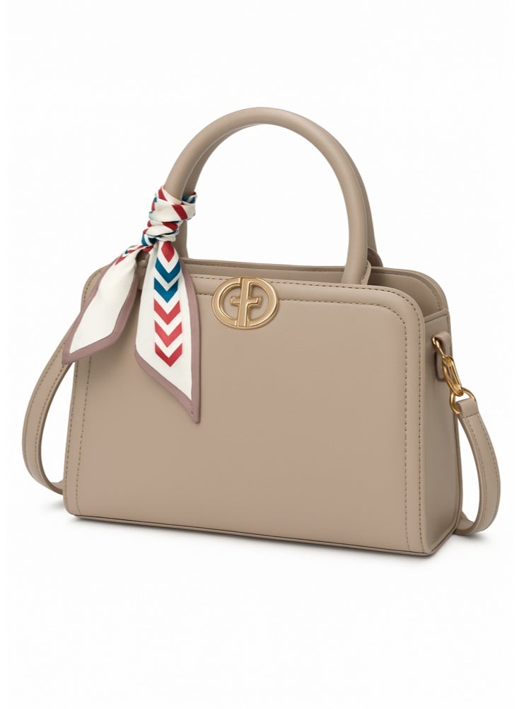 YAMEKER.AE Elegant Top Handle Handbag with Scarf Accent for Women | Premium PU Leather Shoulder & Crossbody Bag | Zipper Closure, Adjustable Strap | Daily Office & Casual Purse - Image 4