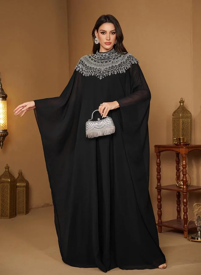Supgir Black Beaded Sequin High Neck Maxi Dress